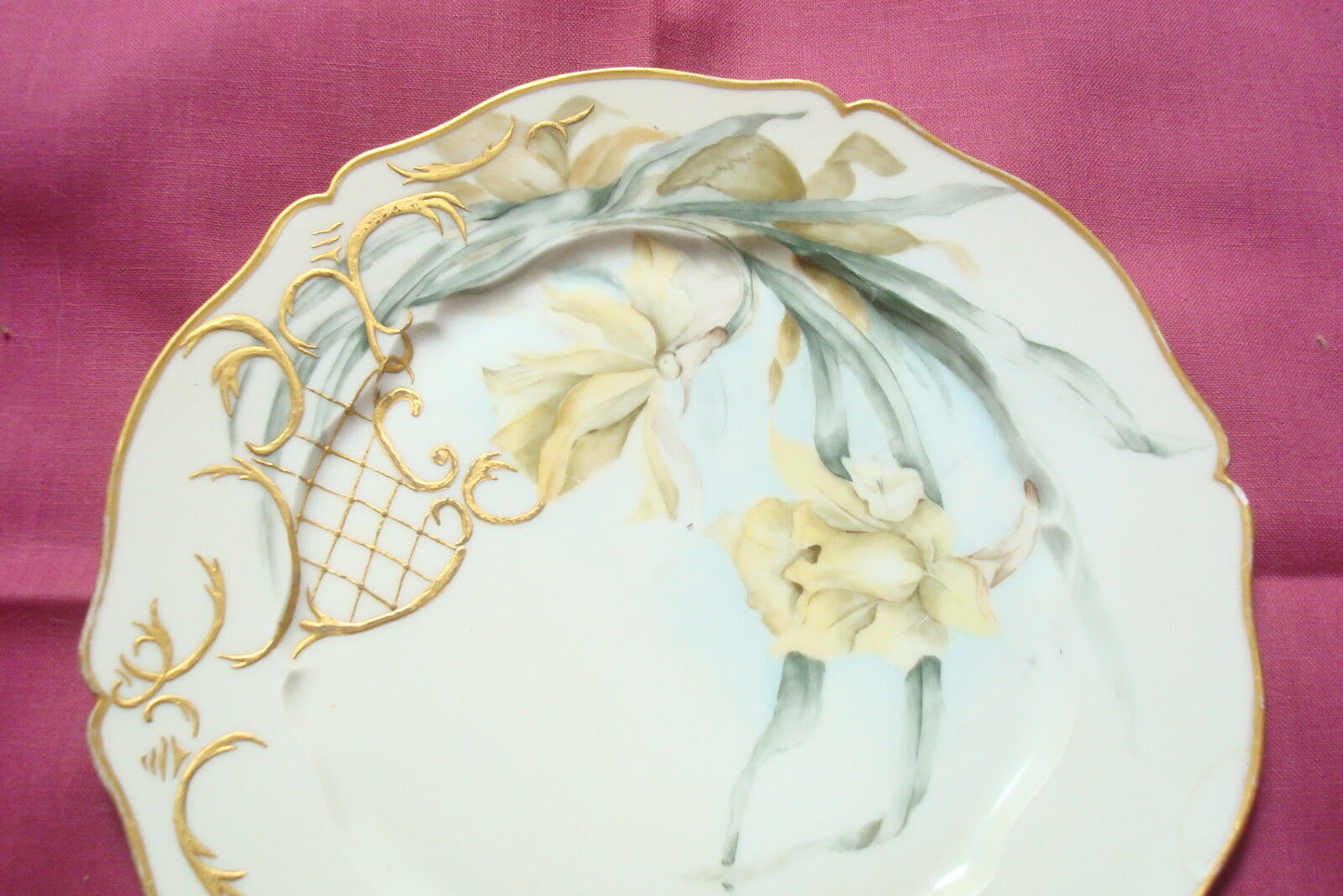 A.L. Limoges France (Alfred Lanternier, c 1890s) plate yellow flowers[#59C]