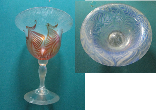 Vandermark MERRITT Art glass Compote - FOOTED BOWL  - feather design PICK1