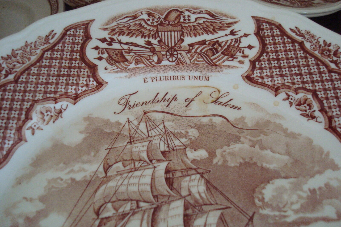 Alfred Meakin Staffordshire England "The Friedship of Salem" red transfer plate