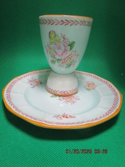 Antique Adams England Calyx Ware EGG HOLDER AND DISH SET^^