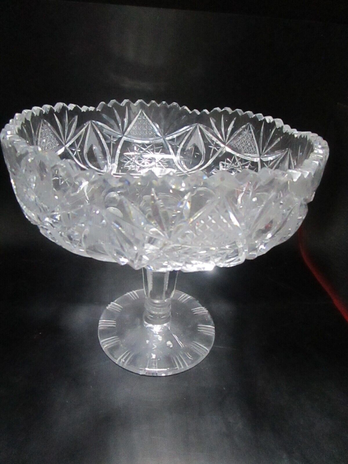 American Brilliant footed compote candy dish 8 x 8"