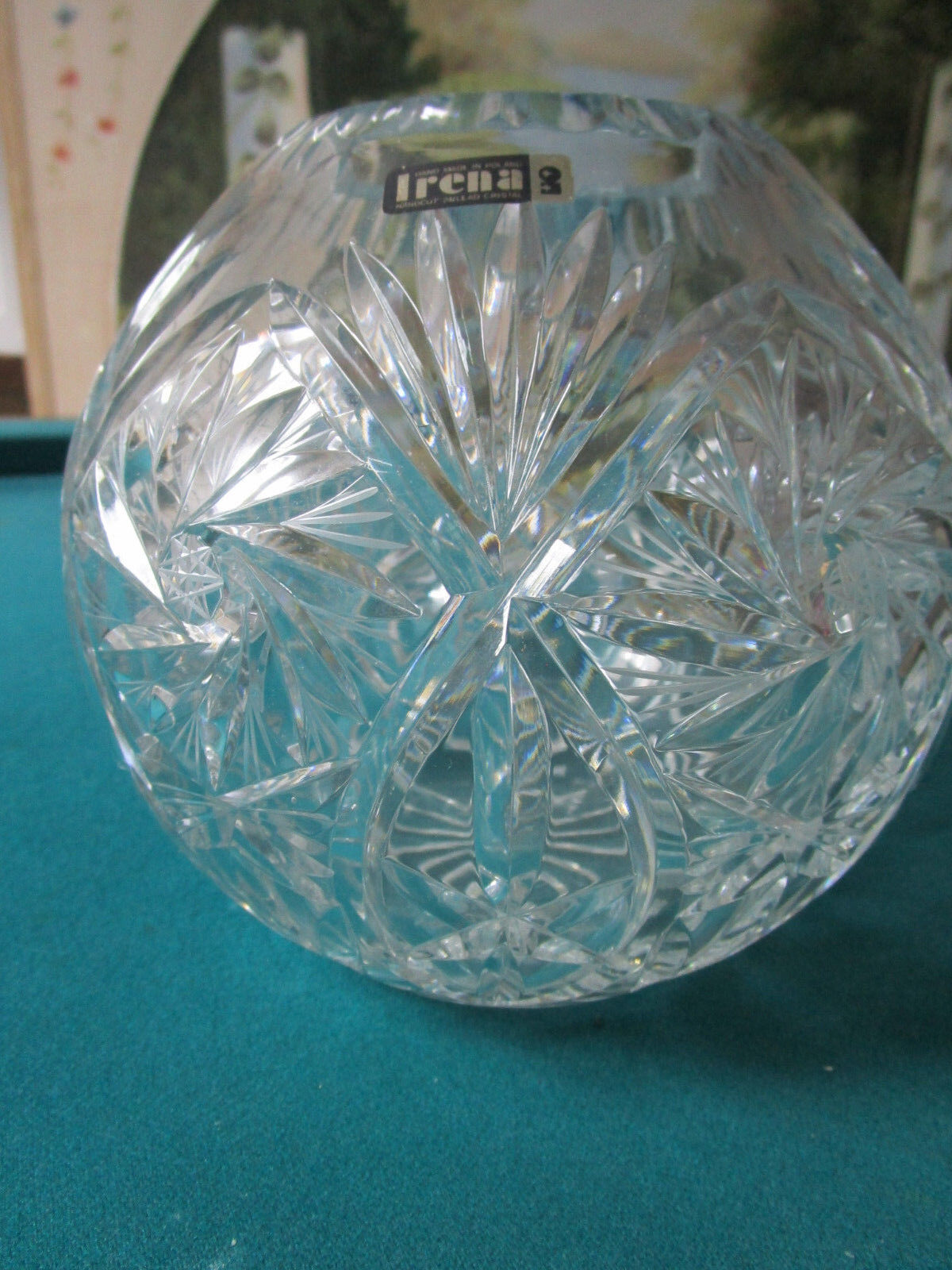 1990s RICHARD IRENA Handcut 24% Lead Crystal Rose Bubble FISH Bowl VASE Poland