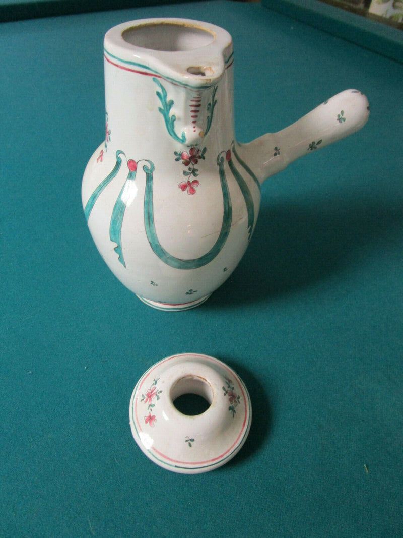 SCEAUX FRANCE FAIENCE ANTIQUE 1770s COFFEE POT WITH HANDLE STICK ORIGINAL