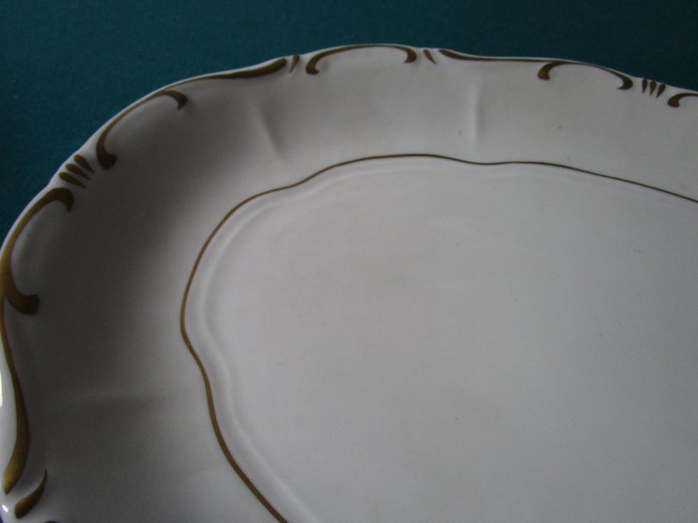 ZSOLNAY HUNGARY OVAL TRAY WHITE/GOLD ACCENTS 1960s ORIGINAL