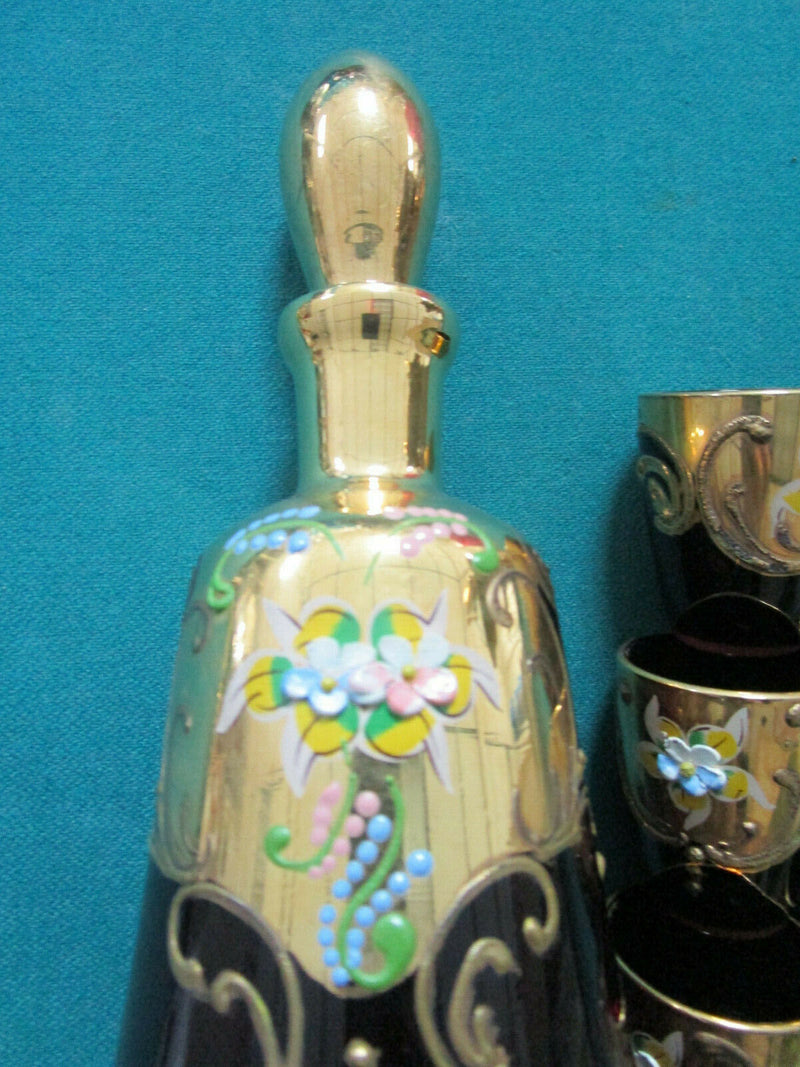 CZECH/BOHEMIAN CRYSTAL GLASS GOLD RED RUBY CANDY DISH BELL DECANTER PICK 1