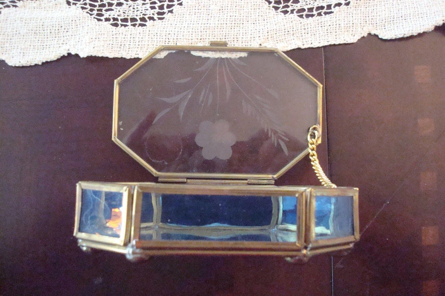 VIA VERMONT Crystal mirror  jewelry box made in Mexico [*74]