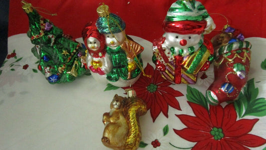 (OWC) Old World Christmas AND VINTAGE BK HANDBLOWN GLASS ORNAMENTS 5 pcs