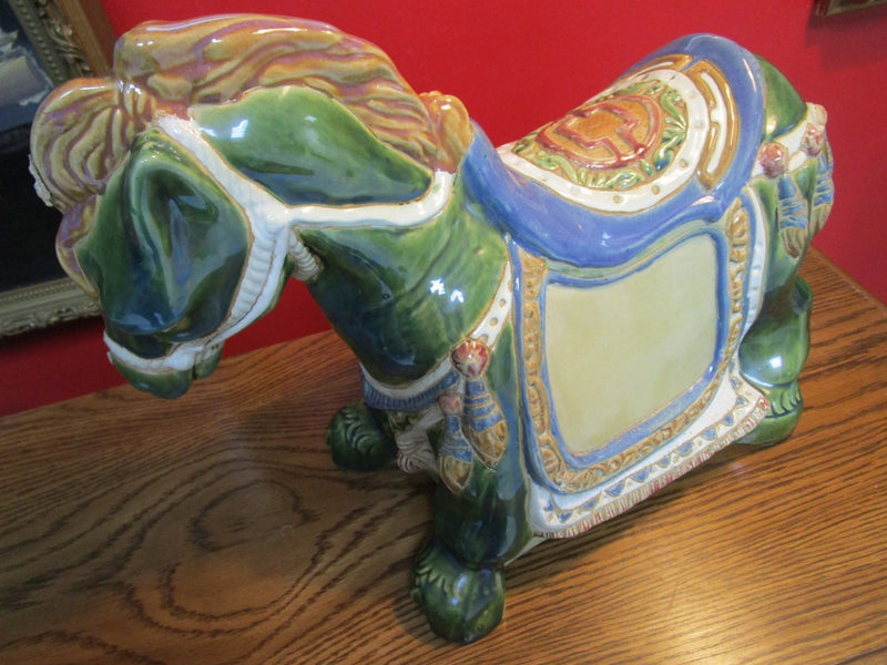 CHINESE TERRACOTA CERAMIC GLOSSY HORSE SCULPTURE FIGURINE DECORATED 14X18 X 10