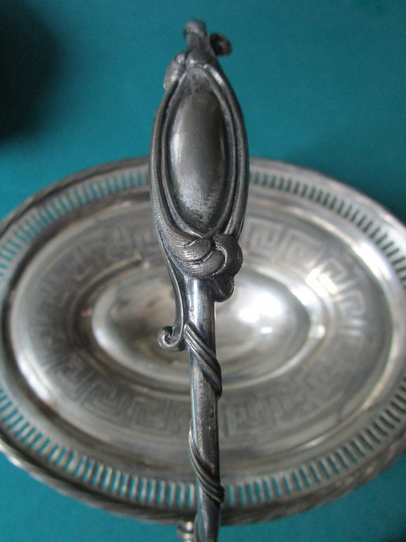 ANTIQUE BRIDAL BASKET ROGERS SMITH SILVERPLATE 9 X 10 X 8" GREEK DECOR