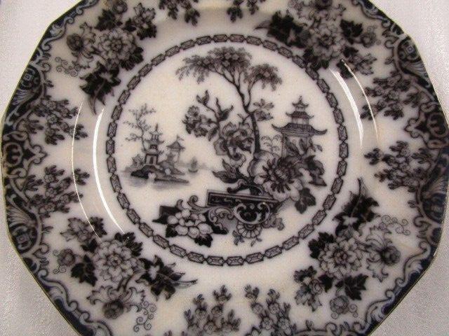 Antique Black Transfer Rhoda Gardens II Plate 9 1/4" 1850S ironstone [bp49]