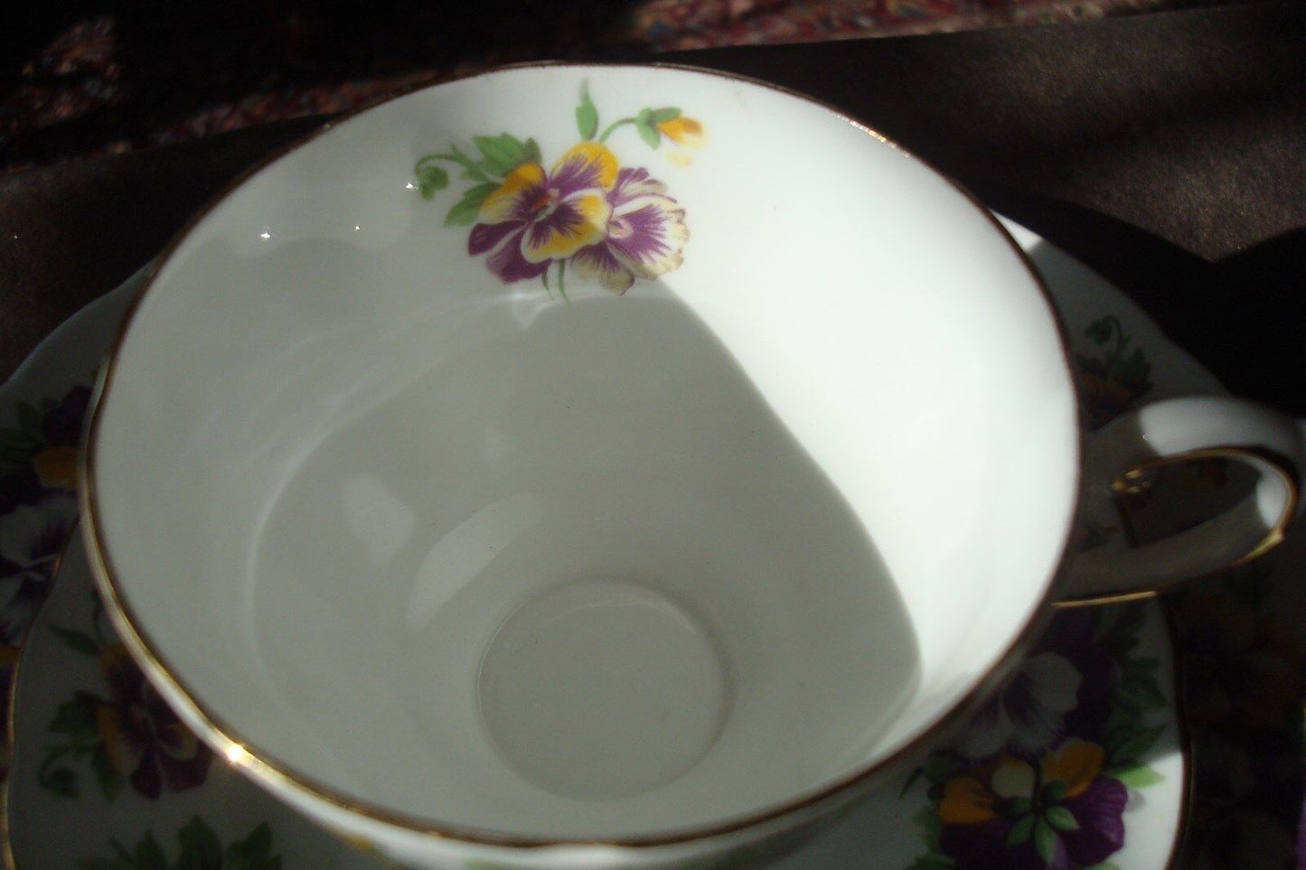 Tuscan England TRIO CUP SAUCER PLATE , wild violets TOUCHES OF GOLD