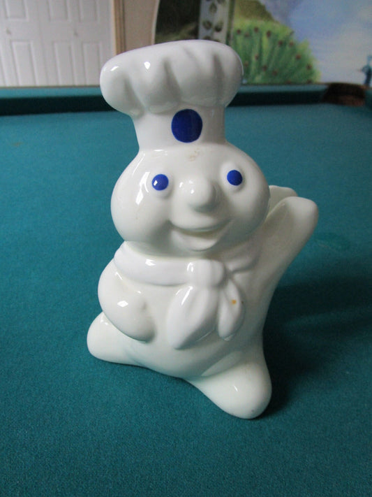 VINTAGE ORIGINAL Pillsbury Doughboy 2 Figurines NAPKIN HOLDER & FLOUR BOWL [83b]