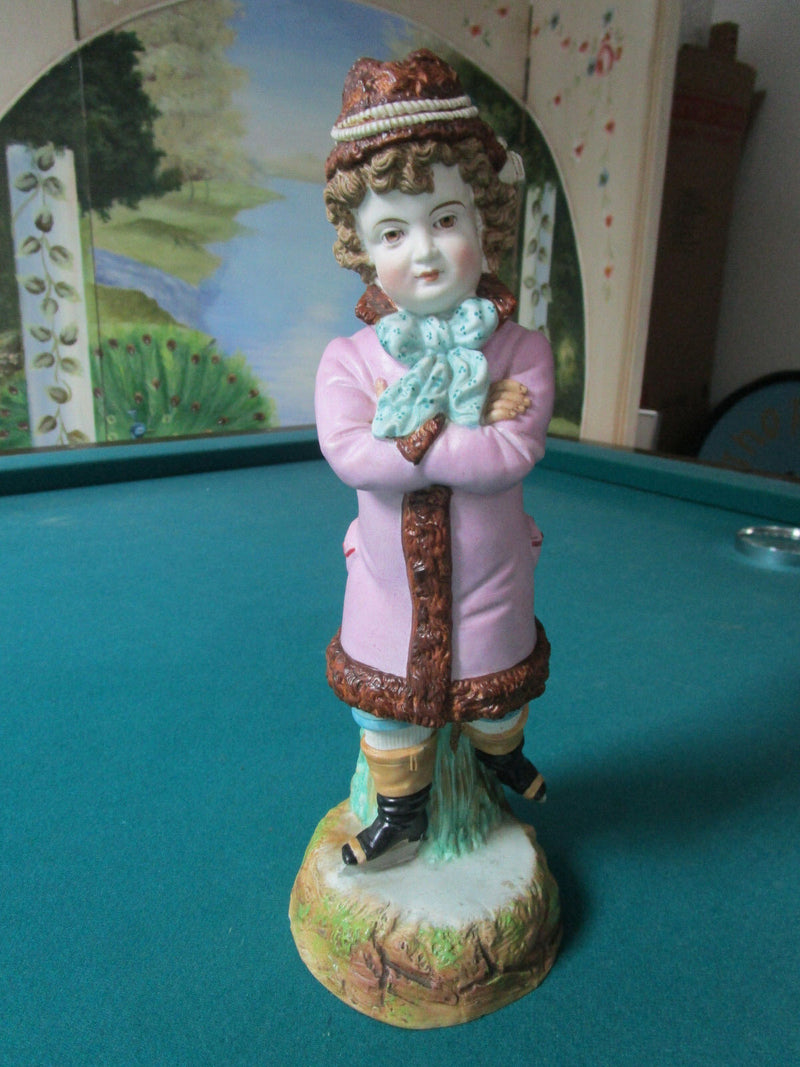 ANTIQUE GERMAN BISQUE SKATER GIRL FIGURINE 13" ORIGINAL