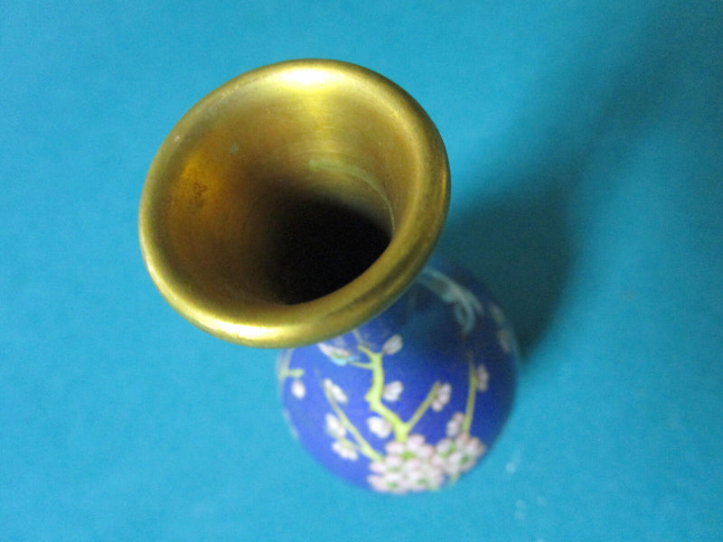 CLOISONNE CHINESE BLUE BUD VASE BLUE BIRD 5" [*CLOI]