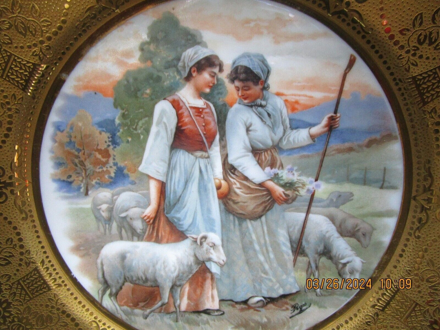 ULIM Limoges GOLD ENCRUSTED French curio plate the shepherdess 9 1/2" [#191]