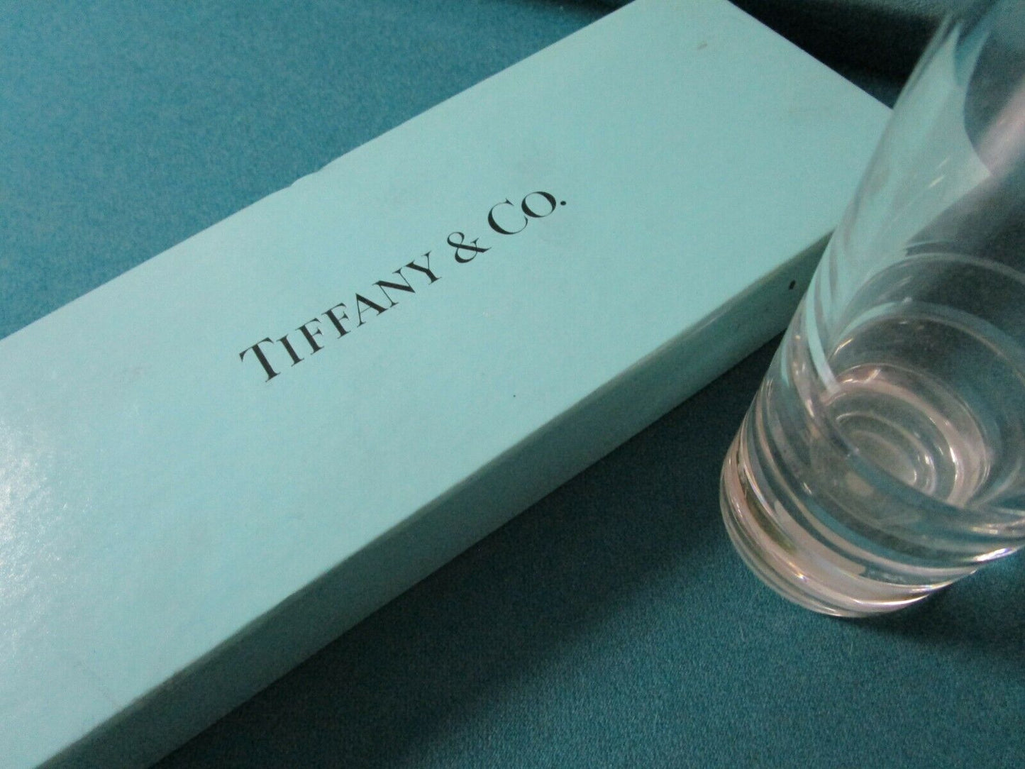 TIFFANY BUD VASE 8 X 2" RINGS new in box