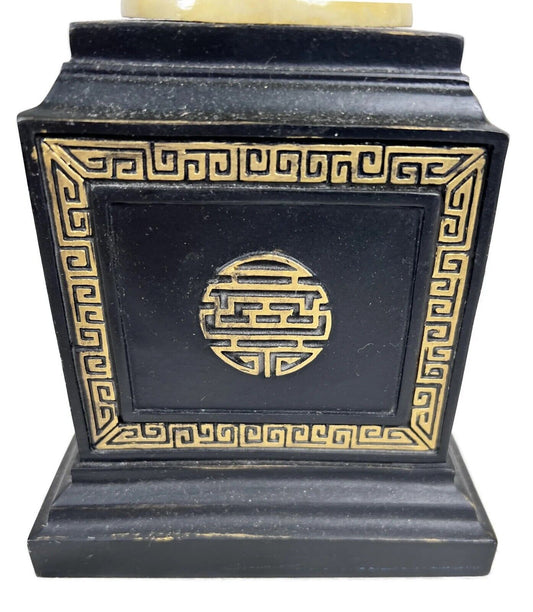 Mid Century Table Lamps Chinese Bakelite Figural Silk Shade Ormulu Finial 30"