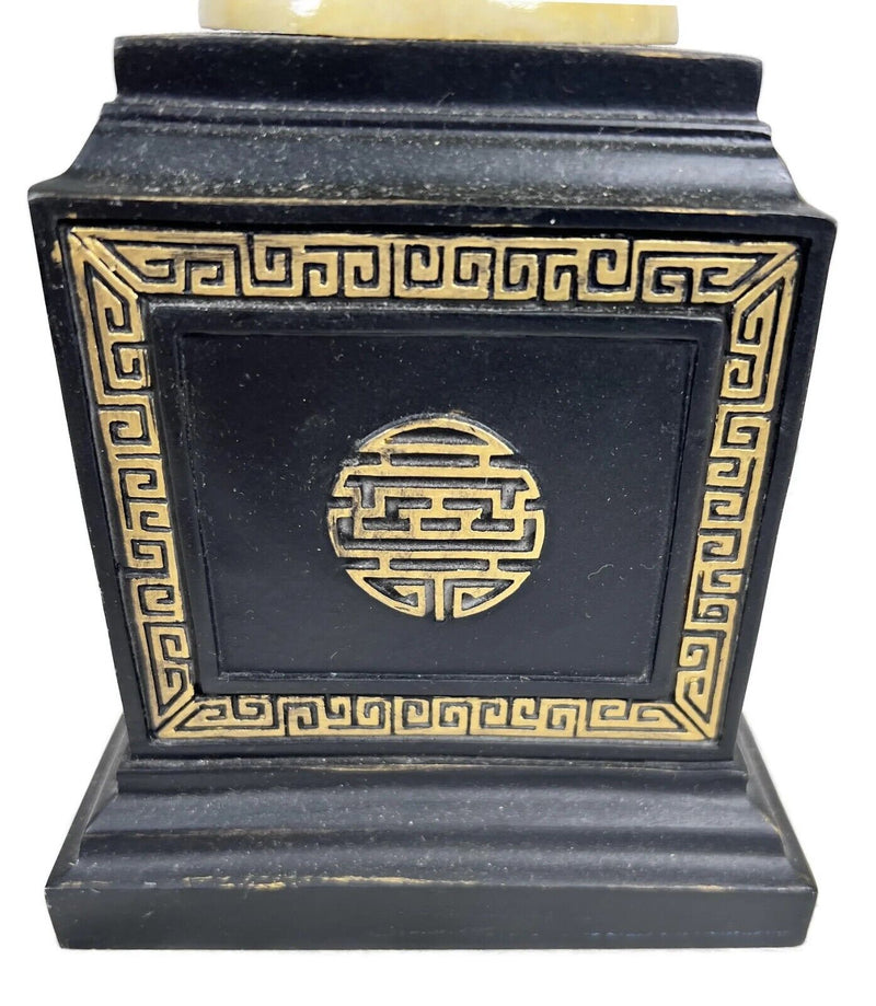 Mid Century Table Lamps Chinese Bakelite Figural Silk Shade Ormulu Finial 30"