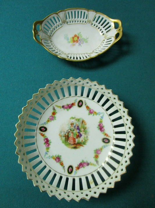 Vintage "Schuman" Germany relish tray round bowl LACED GARLANDS pick 1 ^^^