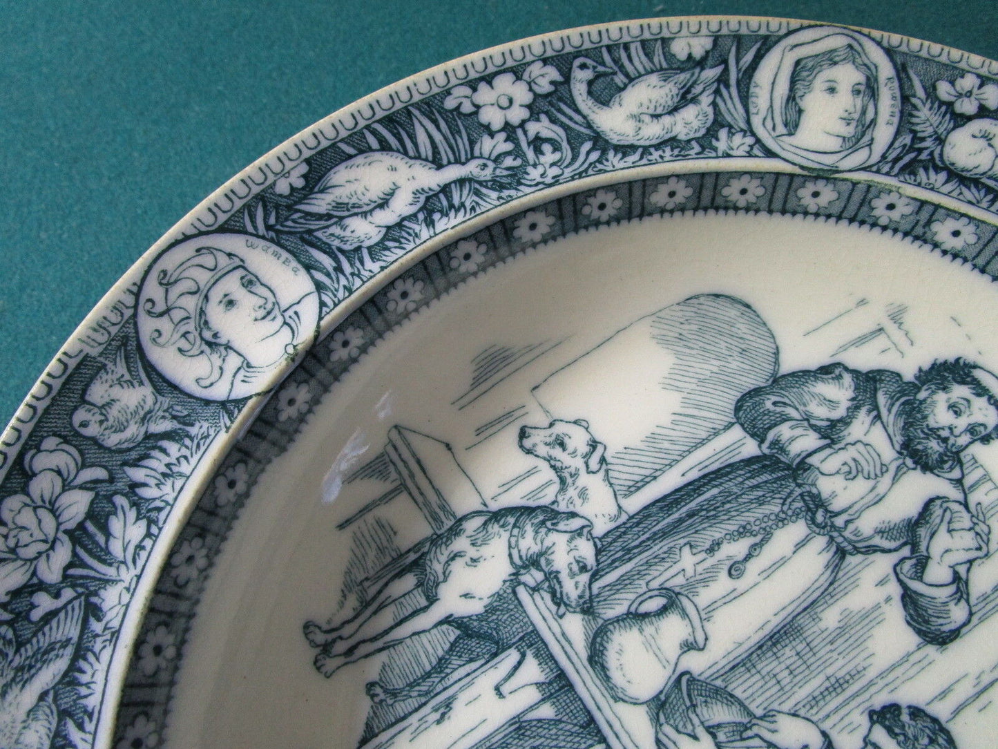 19th Century Ivanhoe Plate flow blue-Wedgwood Etruria England Black Night [185