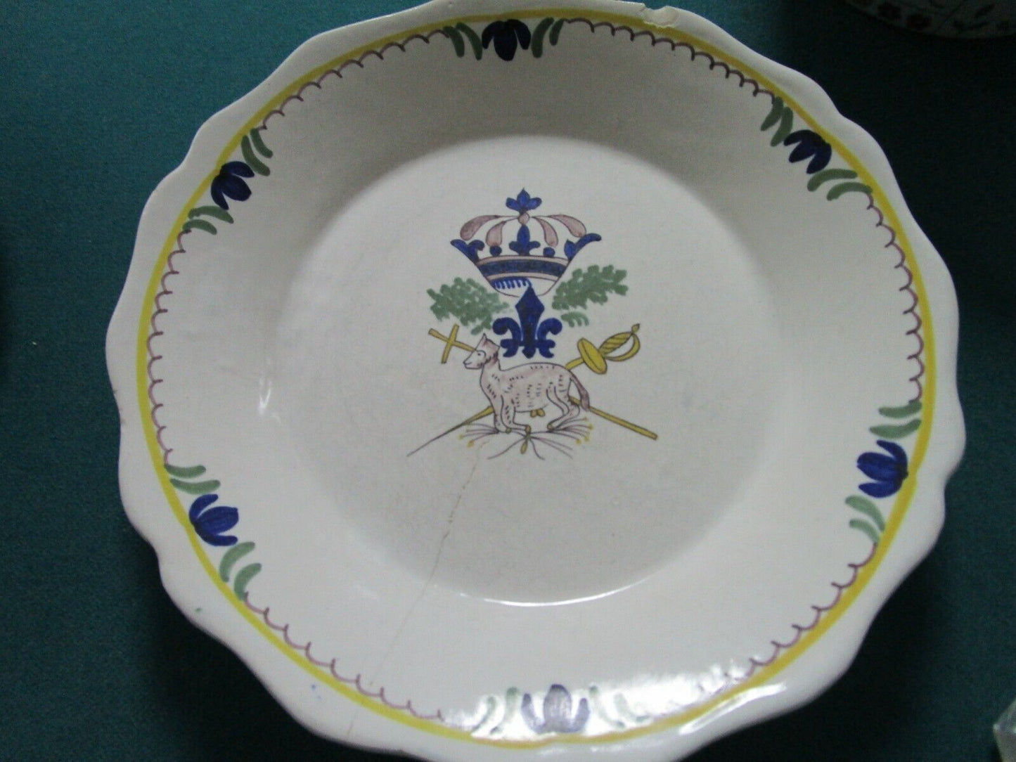 ANTIQUE  FRENCH 2 ASSIETE EN FAIENCE REVOLUTIONARY PLATES  FLEUR DE LIS CROWN ^^