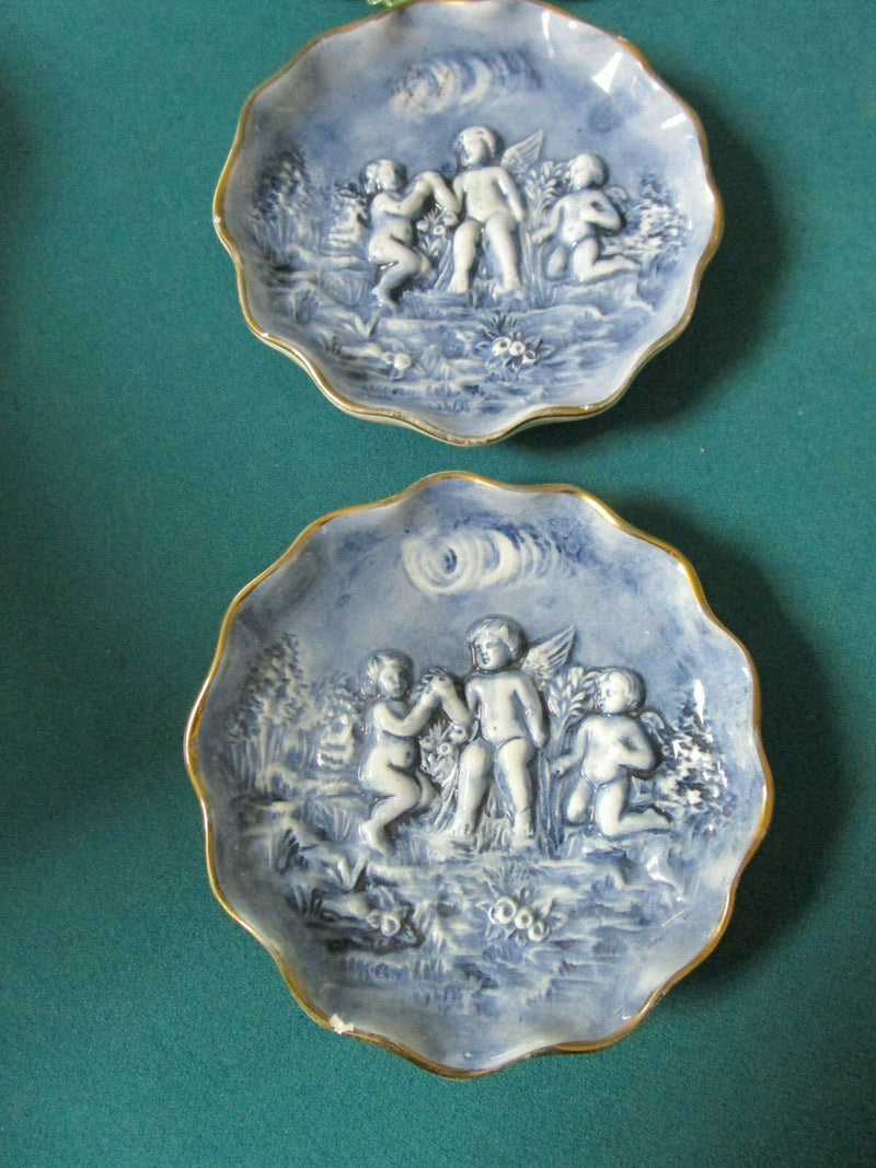 CAPODIMONTE ITALY MIDCENTURY PLATES, COVERED BOX CERAMIC BOUQUET FLOWERS PICK 1^