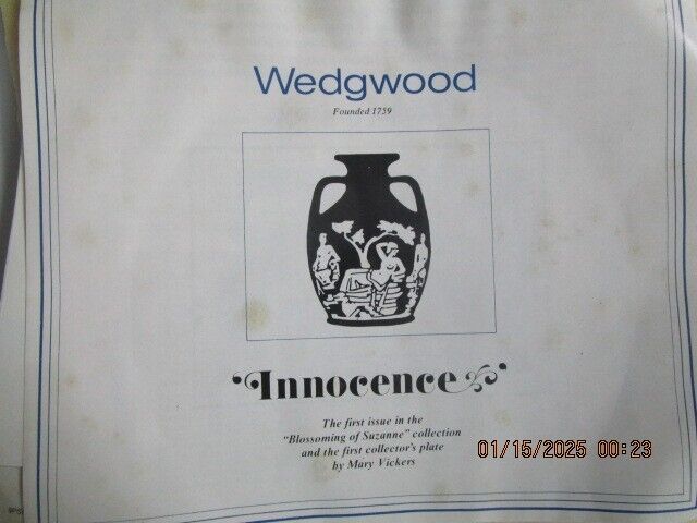 MARY VICKERS "INNOCENCE" COLLECTOR PLATE BY WEDGWOOD IN BOX 9in ^^