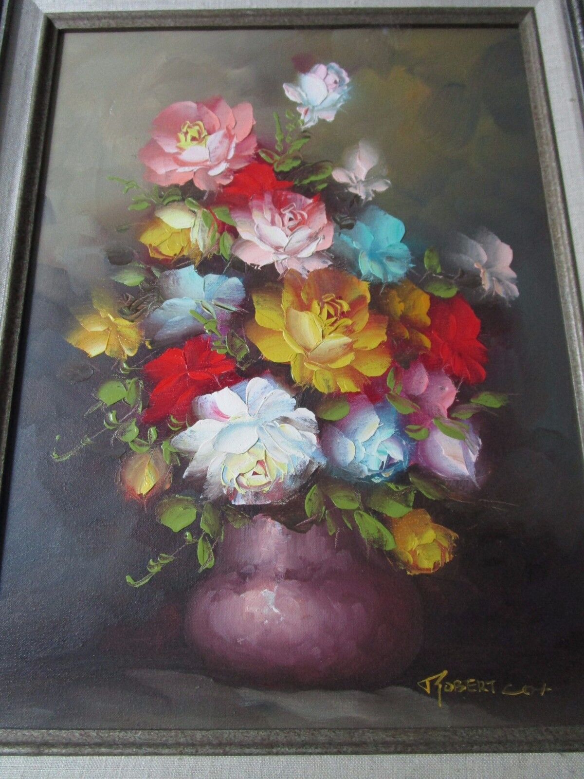 Vintage Floral Oil Painting by Robert Cox original signed