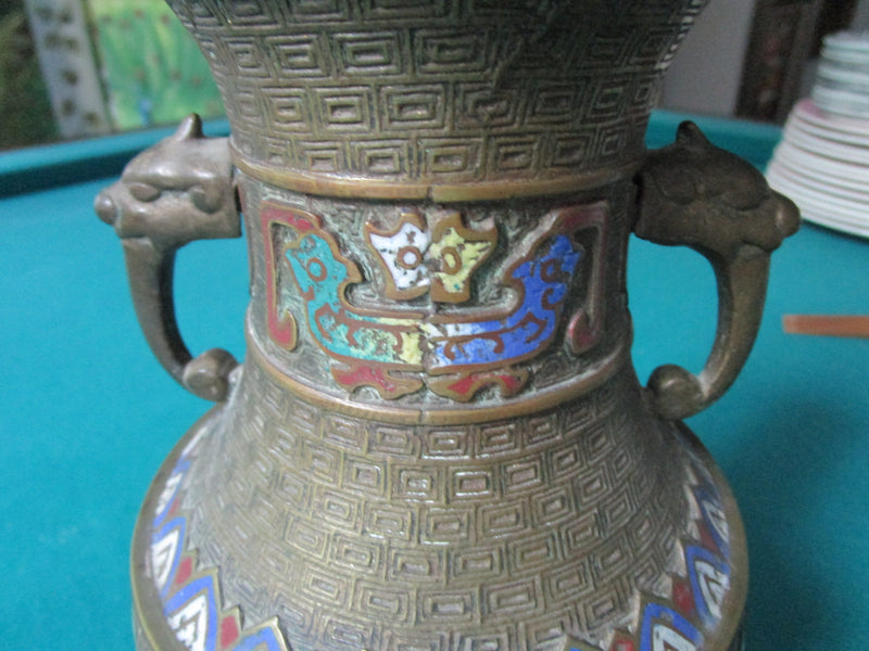 ANTIQUE CHINESE Chinese Archaic Style Bronze 9 1/2 X 6" LIONS HANDLE