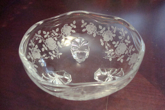 Three feet round bowl etched glass with roses garlands [a5#3]