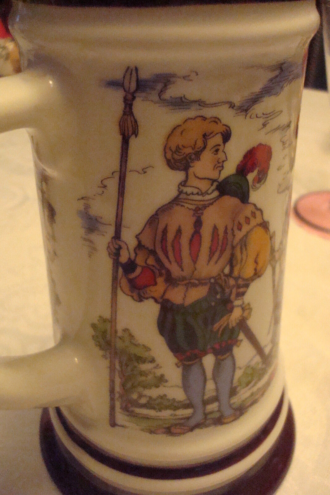 Vintage BMF BIERSEIDEL Ceramic transferware stein/mug, 7 1/2" tall