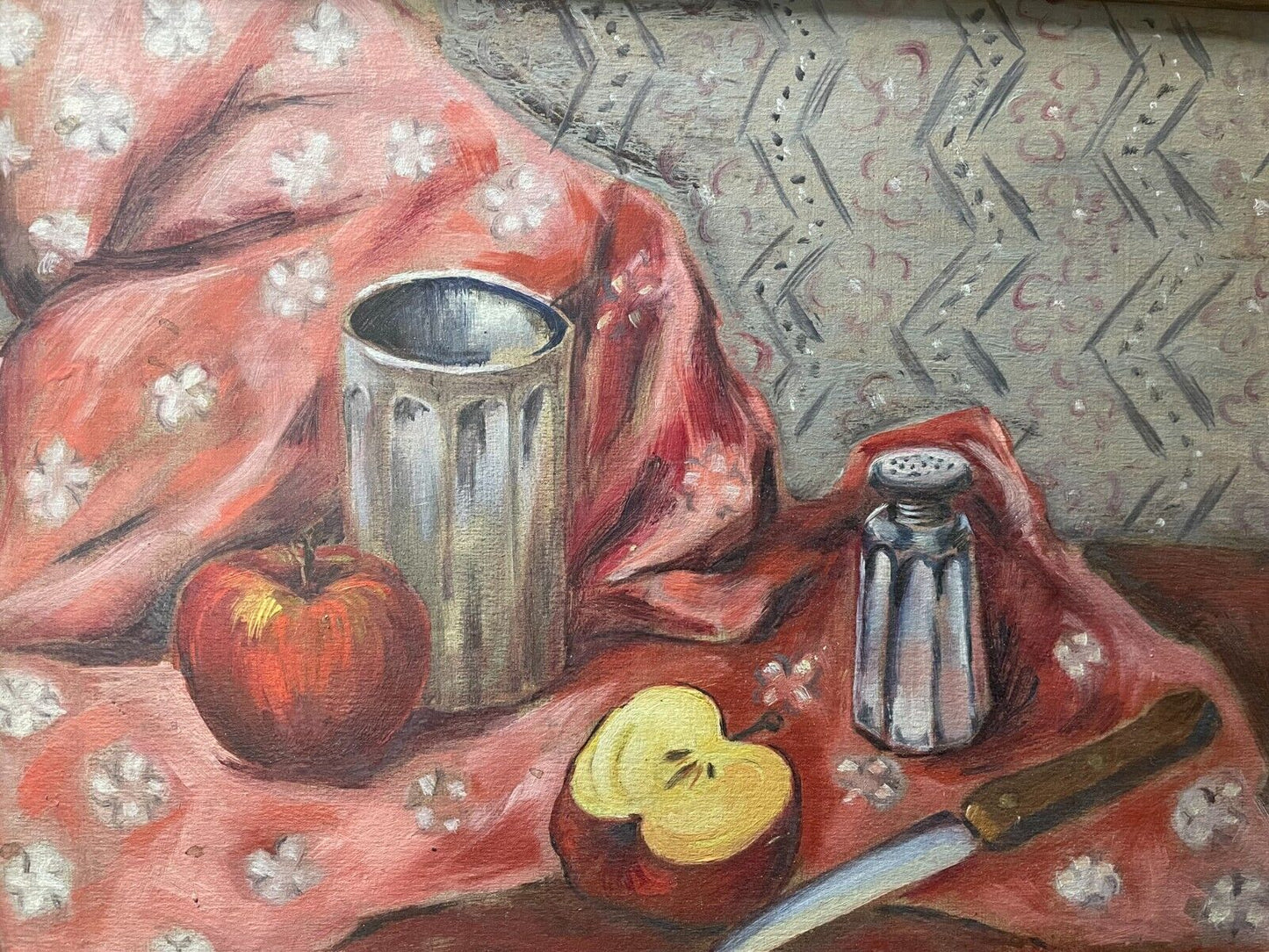 WESLEY LEA STILL LIFE WITH APPLES 1939 OIL ON BOARD ORIGINAL RARE