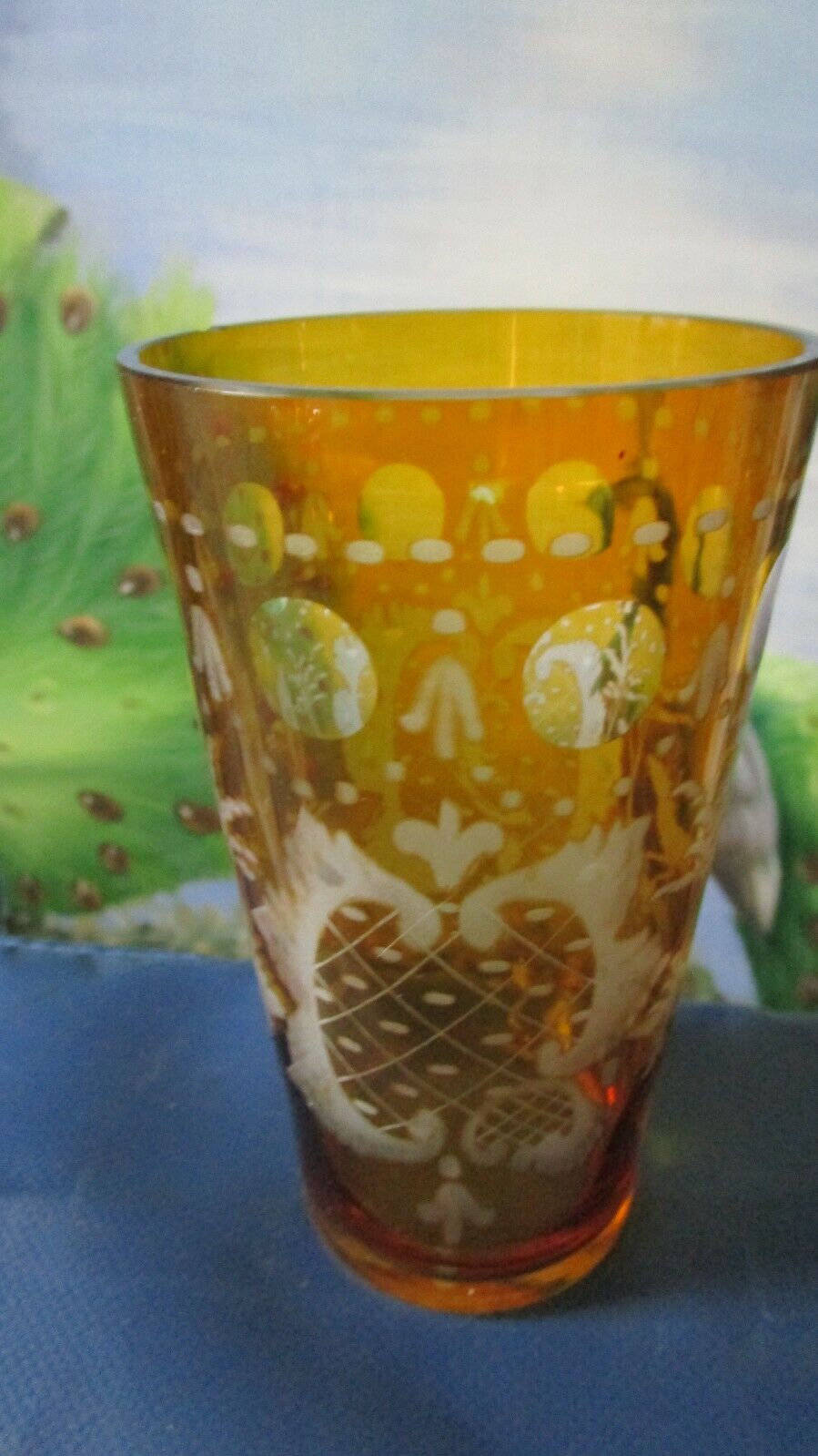 AMBER CRYSTAL bohemian WINE WATER GLASSES - SORBET AND PLATE - CORDIALS - PICK1