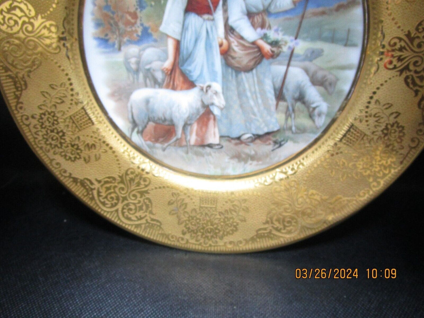 ULIM Limoges GOLD ENCRUSTED French curio plate the shepherdess 9 1/2" [#191]