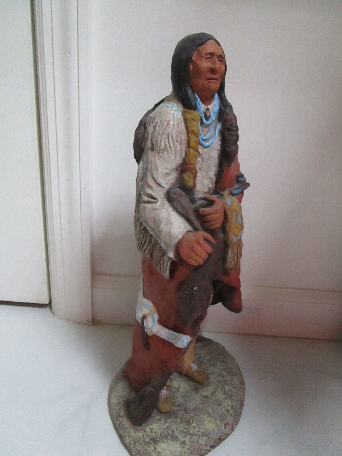 Daniel Monfort sculpture 1989 Native American warrior 13" signed [aP-Q]