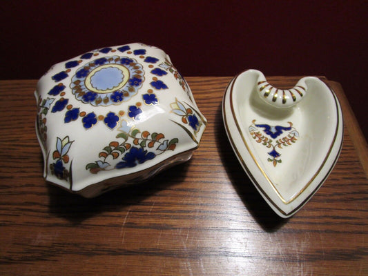 ZSOLNAY HUNGARY SET OF 2 VANITY PCS, LARGE TRINKET BOX & PIN DISH   [*ZS]