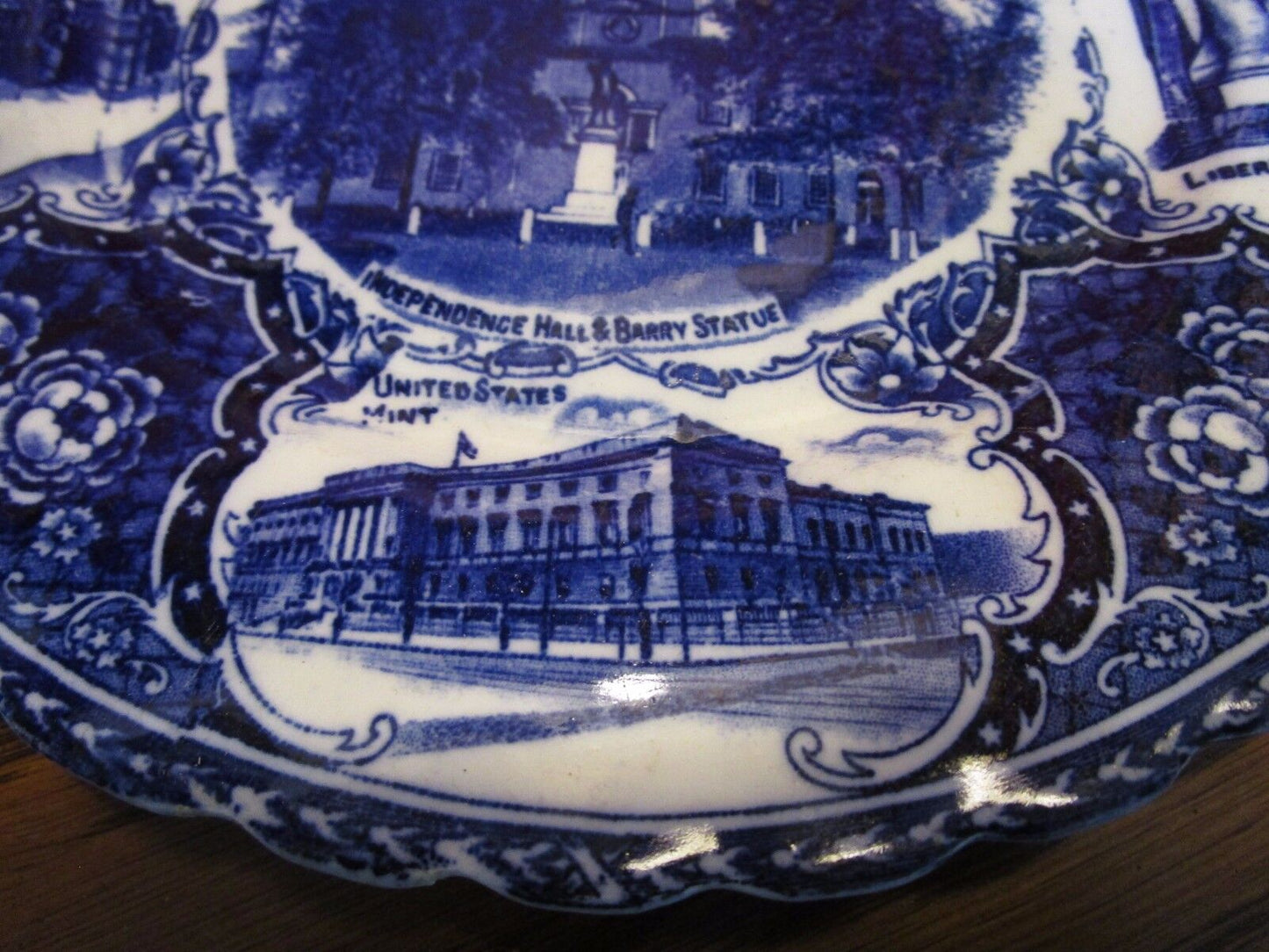 ANTIQUE BLUE TRANSFERWARE ADVERTISING PLATE PHILADELPHIA, PENNSYLVANIA [*BLUEBX]