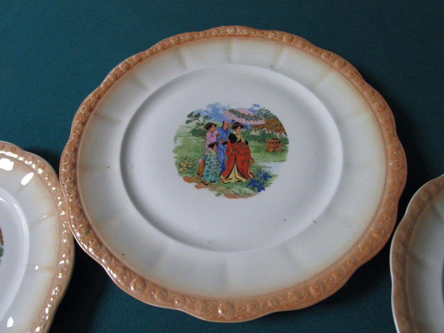 ZSOLNAY HUNGARY 1960s PLATTER AND 4 PLATES SIGNED "EVA" (ZEISEL?) RARE!! [ZS]