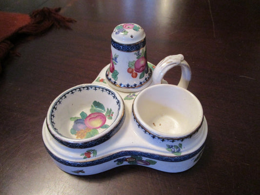 BOOTHS ENGLAND CERAMIC POTTERY 1920s EGG CUP SERVING TRAY AND SALT SHAKER [78]