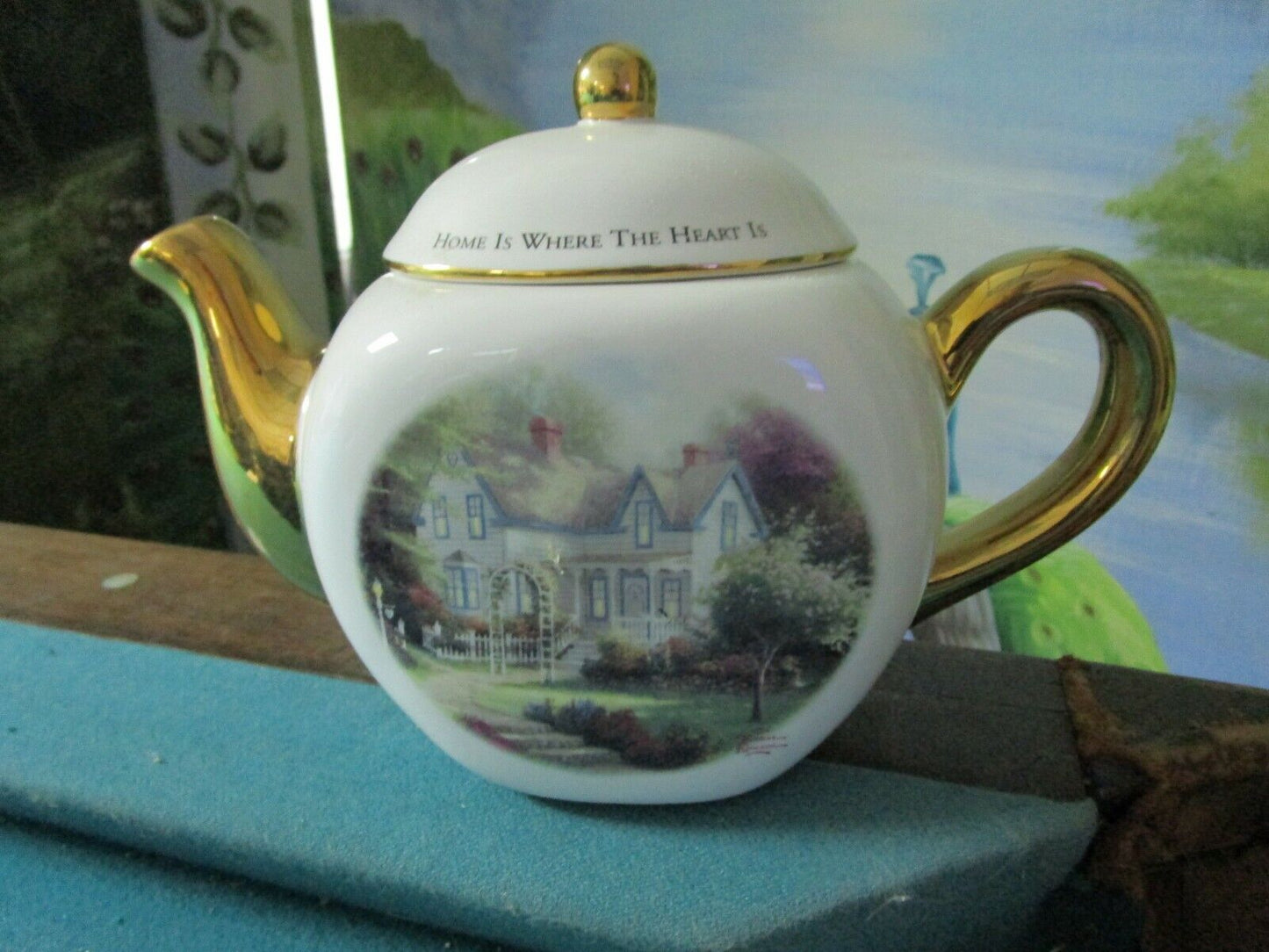 Thomas Kinkade teapot "Home is where the Heart is", signed IN  PLATE TELEFLORA