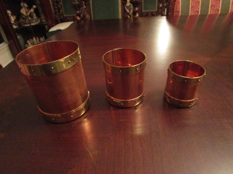 BRASS AND COPPER THREE CONTAINERS NO COVER, MADE IN INDIA ORIGINAL