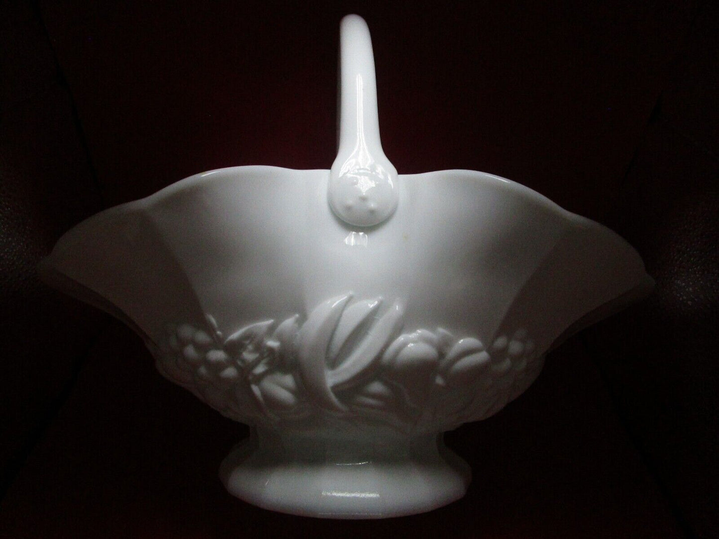 Milk Glass fruit basket 10 x 9 x 11"