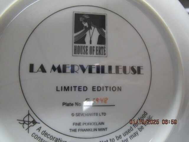 HOUSE OF ERTE FRANKLIN MINT COLLECTOR PLATE "THE MARVEILLEUSE" 8" ORIGINAL BOX^^