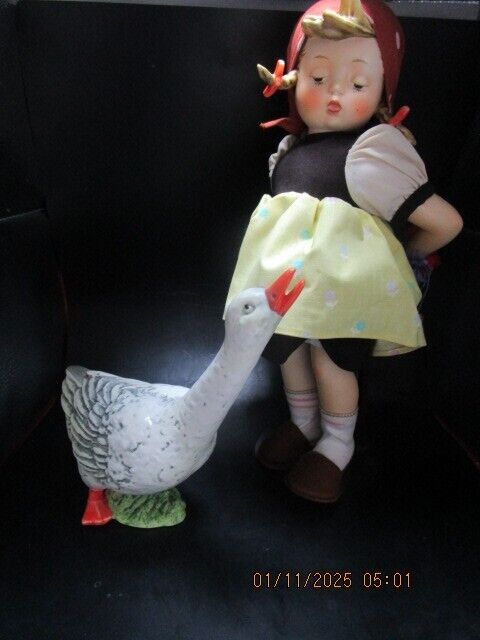 HUMMEL GOEBEL GOOSE GIRL 12" CERAMIC AND CLOTH CERAMIC GOOSE ^^