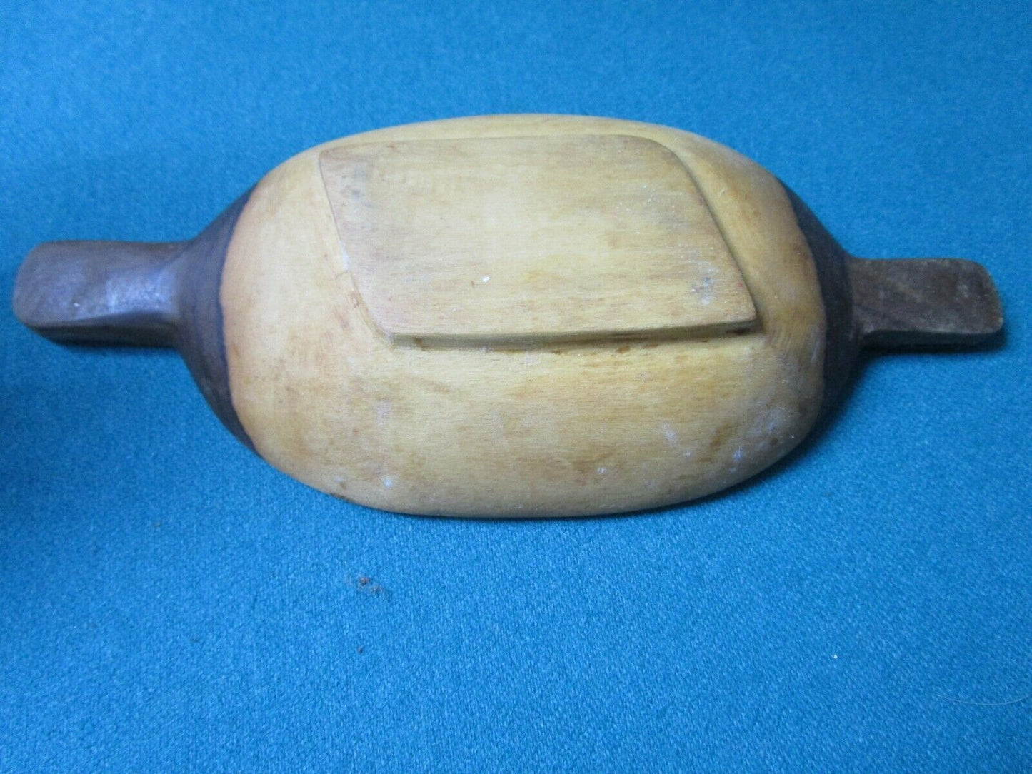 AFRICAN WOOD CARVED 2 BOWLS WITH HANDLE  8X 3 1/2"