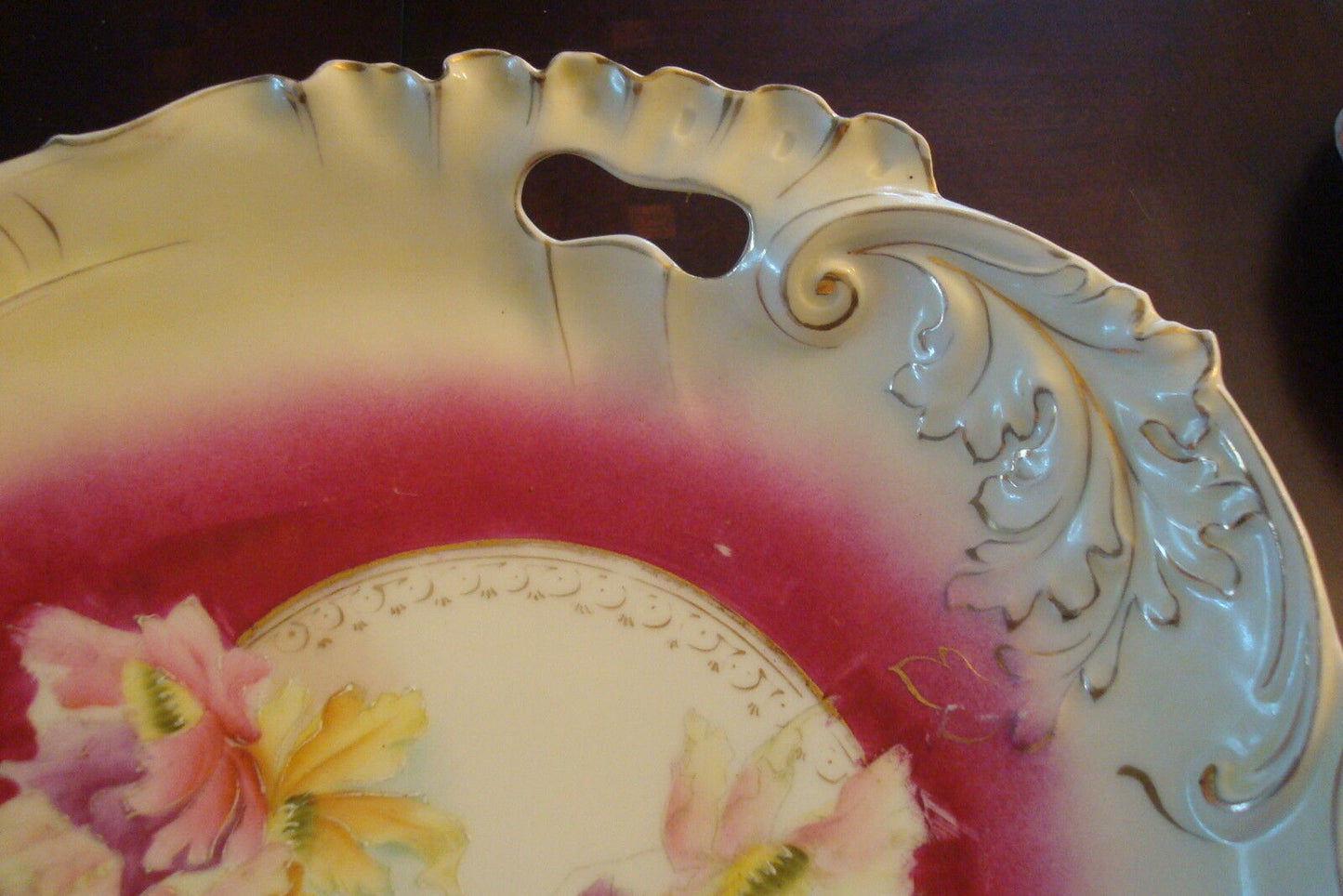 Unmarked German Platter (RS?) beautiful decorations with pink yellow orchids[B32