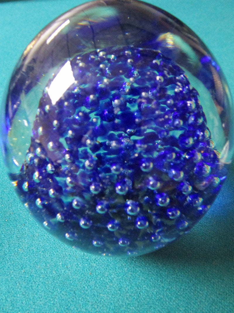 Crystal Egg Blue Bubbles Paperweight 4"  [PPWC]