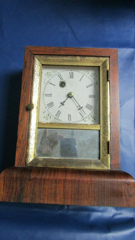 ANTIQUE 1850s WATERBURY KEY CLOCK BRASS REGULATORS GLASS DOOR WORKING 8 DAYS