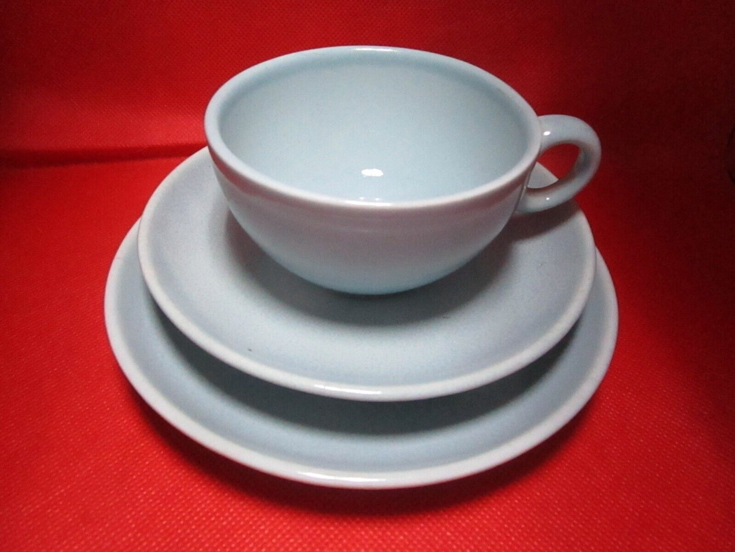 Russel Wright TRIO cup, saucer and cake plate Iroquois blue