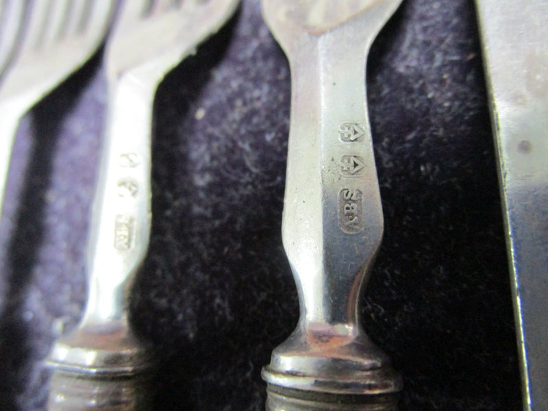 SAVORY 1800s LONDON SILVERPLATE FORKS KNIVES SET WHITE HANDLE ORIGINAL BOX